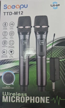 מיקרופון אלחוטי UHF Saeapu TTD-M12 | זוג מיקרופונים קריוקי | מקלט USB Plug & Play